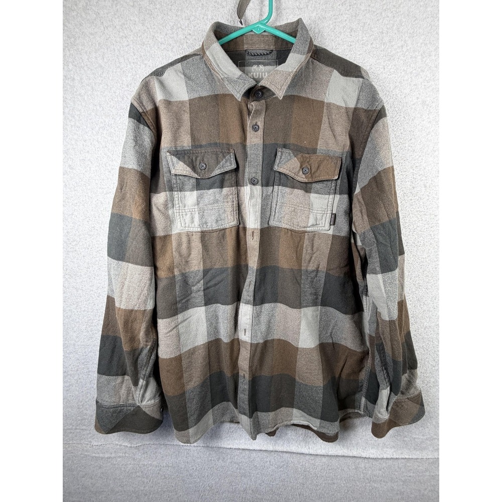 KUIU Shirt Mens XXL Brown Gray Plaid Flannel Button Up Long Sleeve Outdoor
